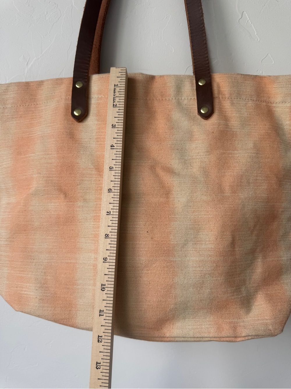 R. Riveter "Wilson" Canvas Tote – Peach/Cream Stripe with Leather Straps - Picture 5 of 7